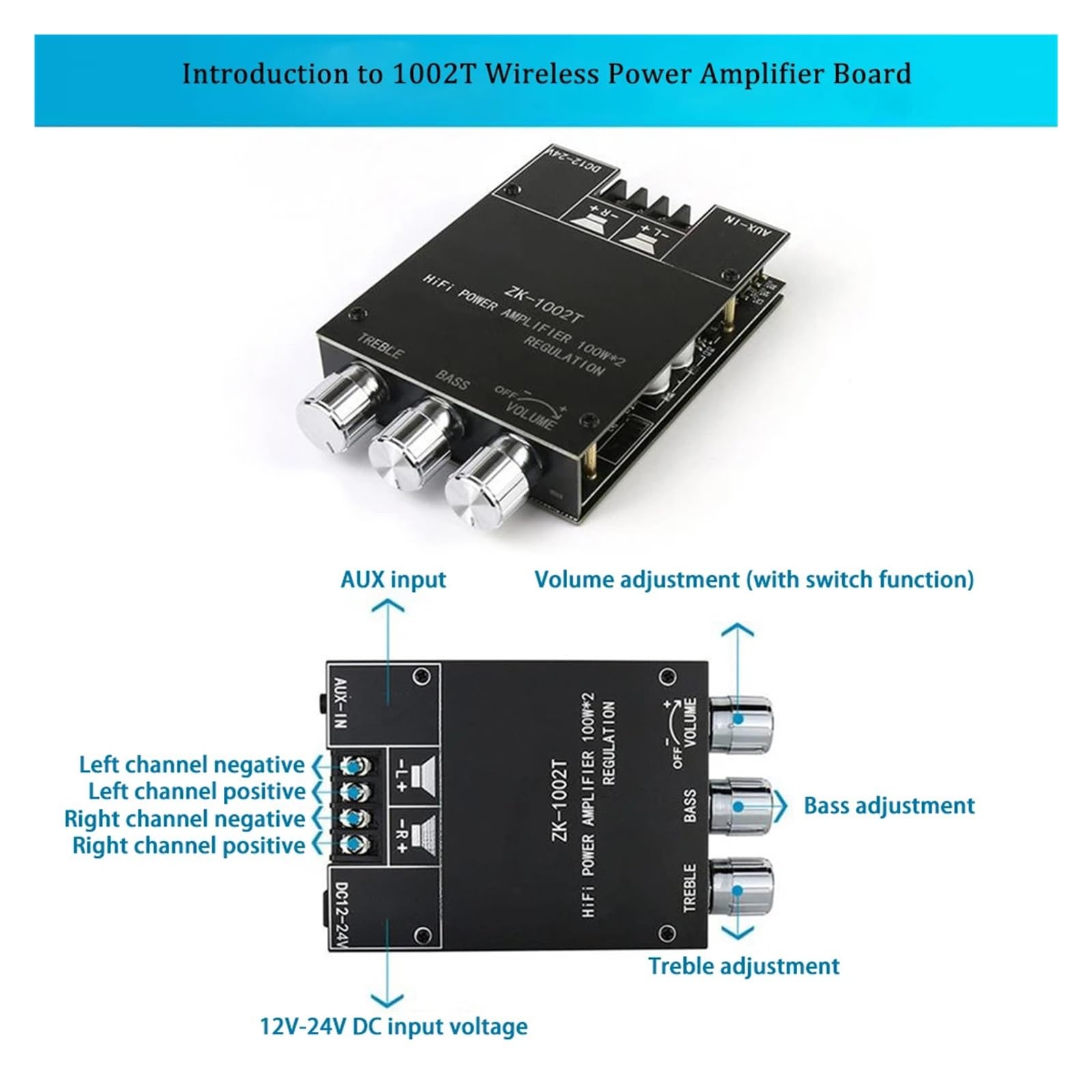 ZK-1002T Wzmacniacz Bluetooth HIFI 2.0 Kanałowy 100 W x 2 Moduł Zestaw