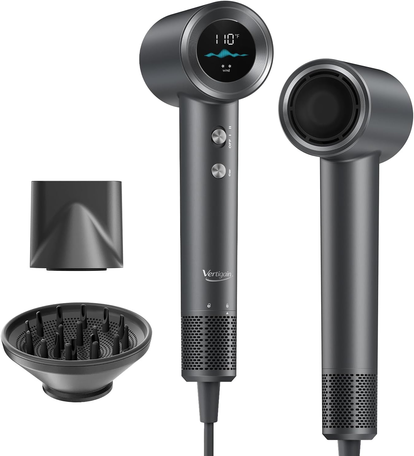 Profi Haartrockner mit LED-Display, 110.000 U/min Brushless Motor, 200 Mio. Plasma-Ionen, Schnelles Trocknen, Ultra Leise, Leichtgewicht, Diffusor inklusive, Für Glattes Haar&Weniger Frizz