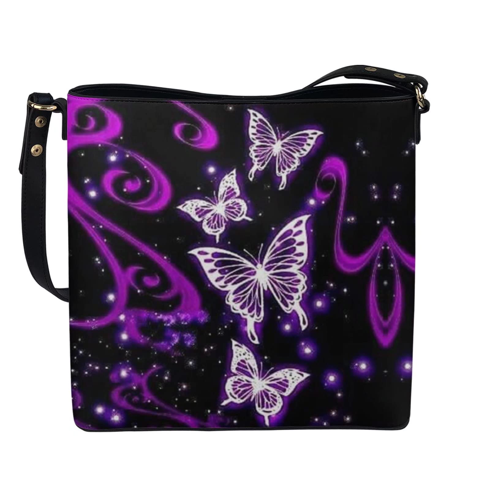 chaqlin Torby crossbody torba wiaderkowa damska damska torebka na ramię skóra PU podróżne zakupy praca torby kurierskie, FIOLETOWE MOTYLE, Rozmiar Uniwersalny