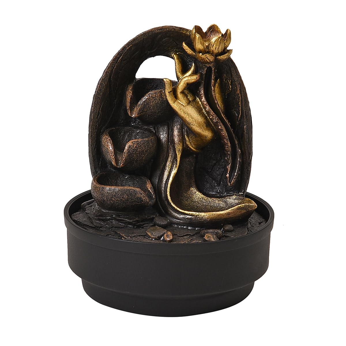 TJC 2-In-1 Buddha Hand with a Lotus Fountain LED Light With Incense Burner 30pcs Incense - Grey & Gold