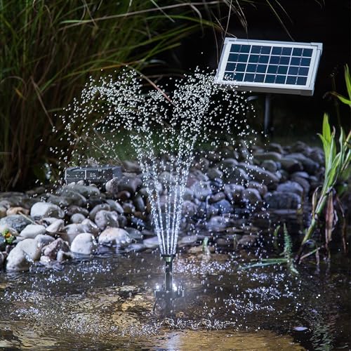 esotec Solar Teichpumpenset 5 160 LED, Wasserspiel Komplettset, LiFePO4 Akkubox, Sprinklerpumpe 160l/h, Erdspieß, Solarmodul 5W, Solarbrunnen draußen, Springbrunnenpumpe Fontäne, 101920