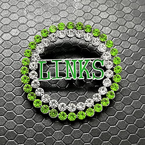 Image of Exquisite green rhinestone inlaid round LINKS letter metal brooch the links incorporated society jewelry pin