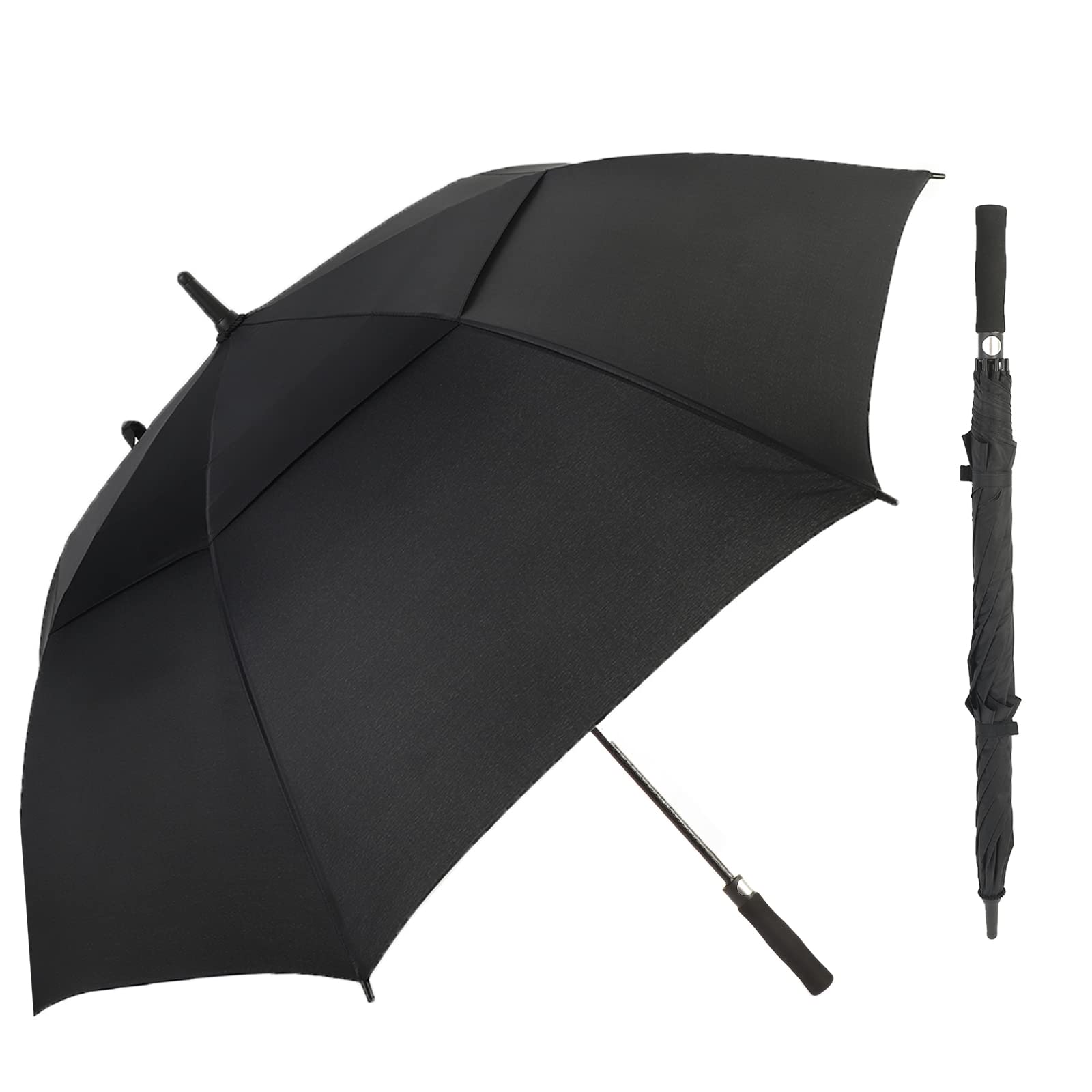 LLanxiry Umbrella Large Golf Umbrellas for Rain Windproof 54/62/68 Inch Automatic Open Double Canopy Oversized Vented Stick Umbrellas for Men and Women (Black/68in)