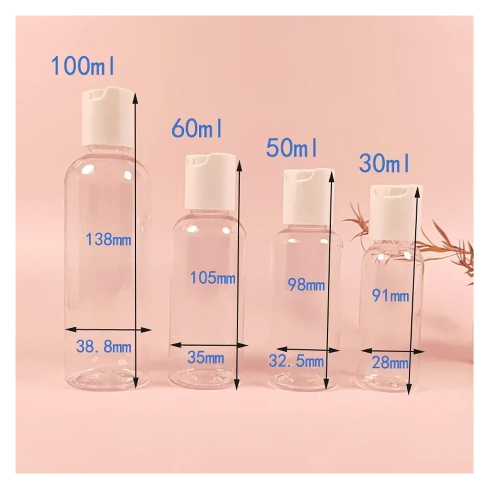 Rellenar Botella Cosmetica Vacio 10 botellas de plástico transparente de 30 ml a 100 ml con tapas abatibles con forma de disco, envases de viaje rellenables for cremas, champús y lociones For Travel,