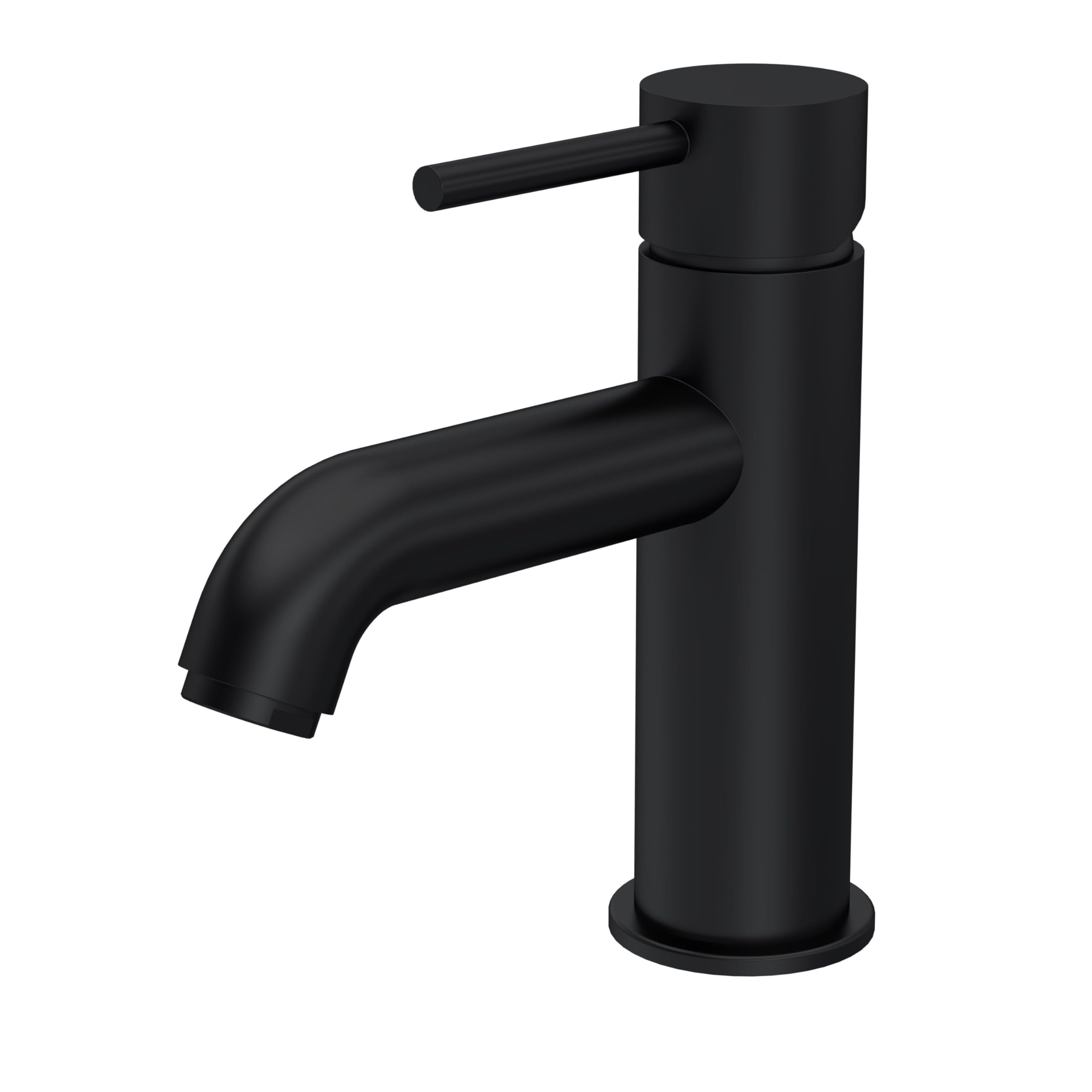 Balterley Black Bathroom Sink Taps, Mono Basin Mixer Tap With Push Button Waste, Single Lever Temperature Control Bathroom Tap, Round Body, Rounded Curve Down Spout Taps - 52 X 159 X 166Mm (Matt )