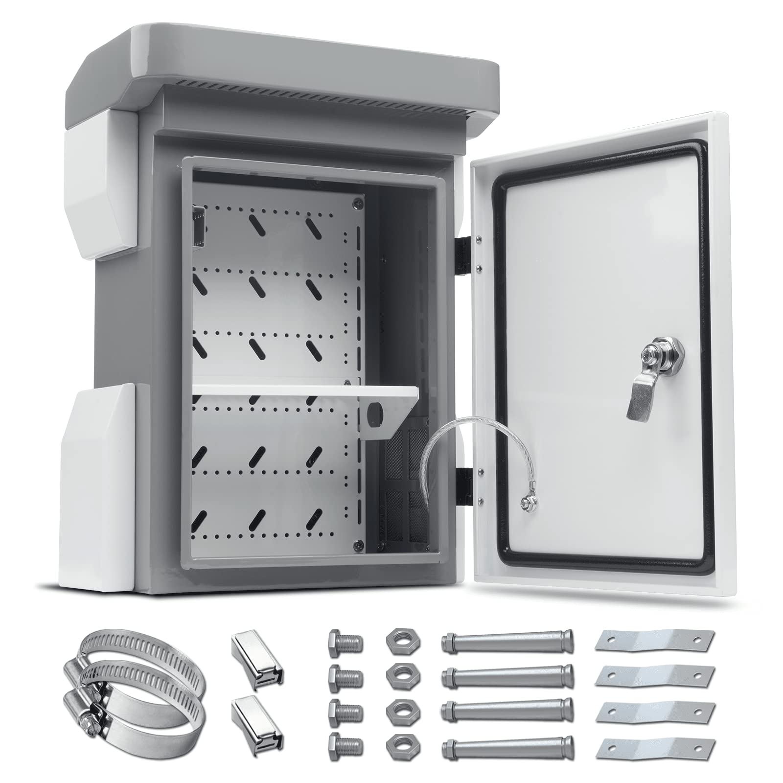 Namunanee Outdoor Electrical Box, Cold-Rolled Steel Plate, Aluminum Alloy Back Beam, One-Piece Ventilation Design, IP65 Waterproof, Wall/Pole Mounted. (15.7