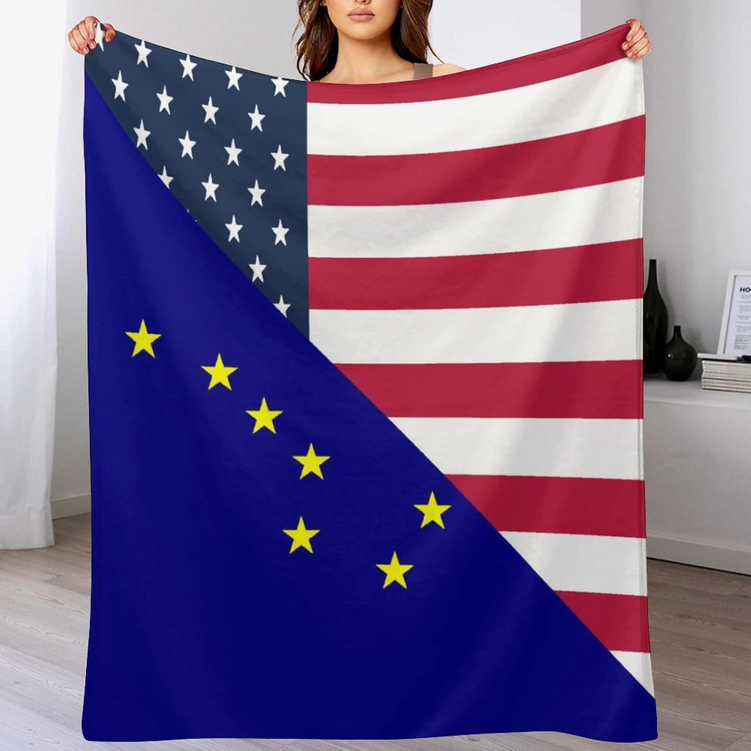 アメリカとアラスカ州旗 フランネル毛布 軽量柔らかいあたたかい毛布ベッドソファ用