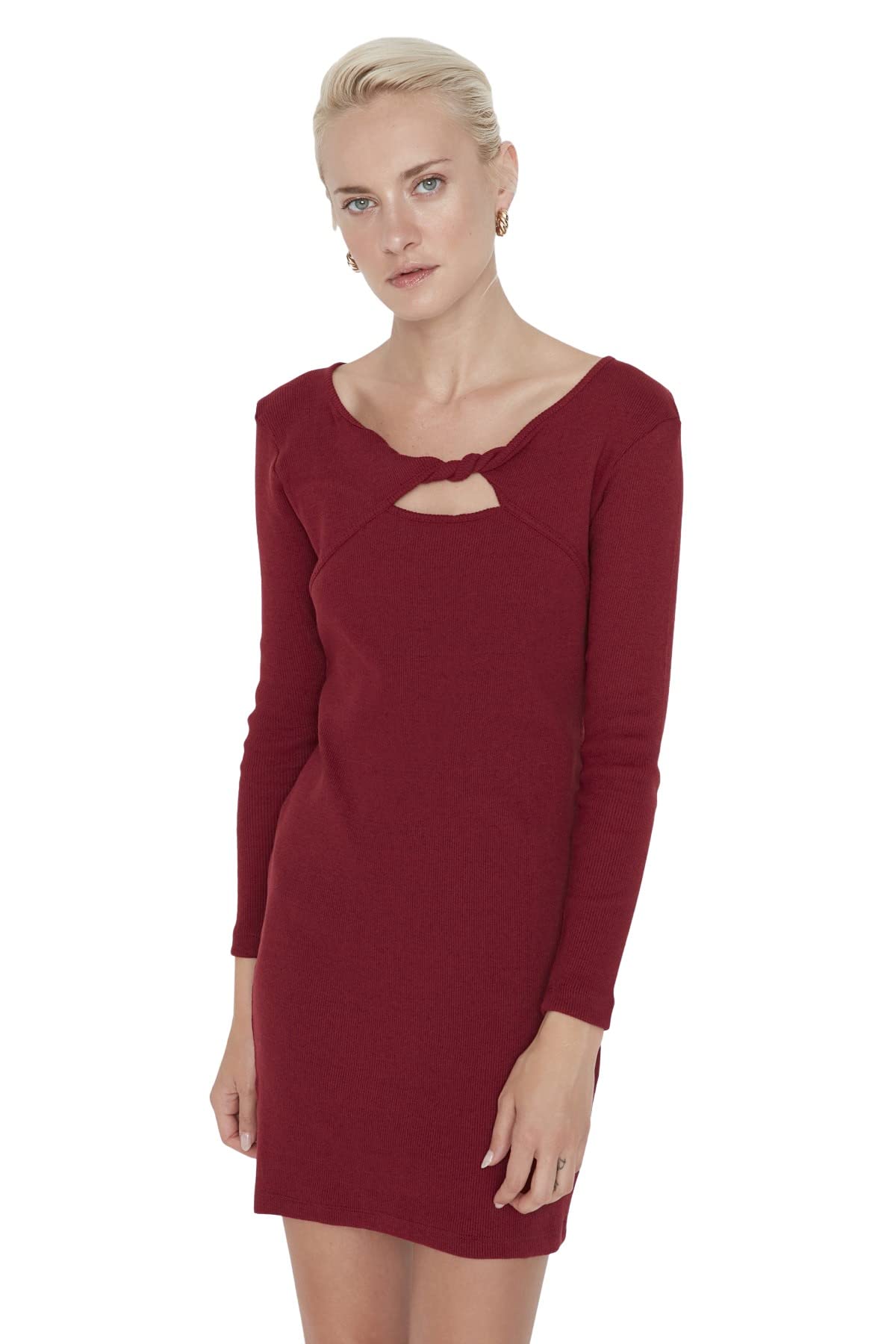 Trendyol Women Mini Bodycon Regular Knit Dress Burgundy