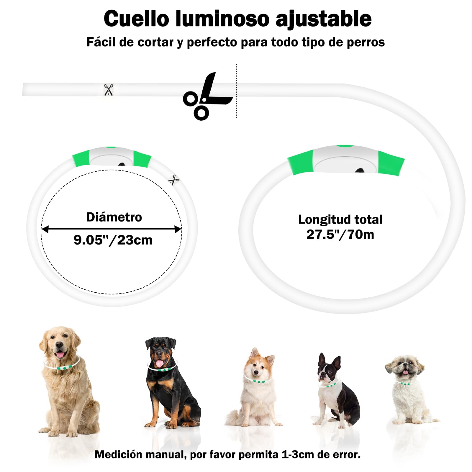 Nepfaivy Collare Luminoso per Cani - Collare per Cani a LED Ricaricabile per Portare a Spasso di Notte, Collare per Cani Impermeabile e Regolabile con 3 Modalità di Lampeggio, Verde