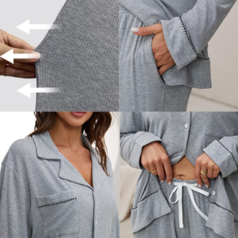 HEARTNICE Women Soft Pajama Sets, Long Sleeve knit Sleepwear Button Up 2-Piece Pjs Lounge Sets2