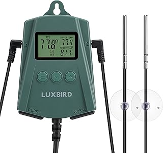 LUXBIRD LB-2SC Digital Heating Mat Thermostat Temperature Controller with 2 Probes and 2 Outlets for Germination, Reptiles, Brewing, Breeding, Incubation, Greenhouse (Max 250W per Outlet)