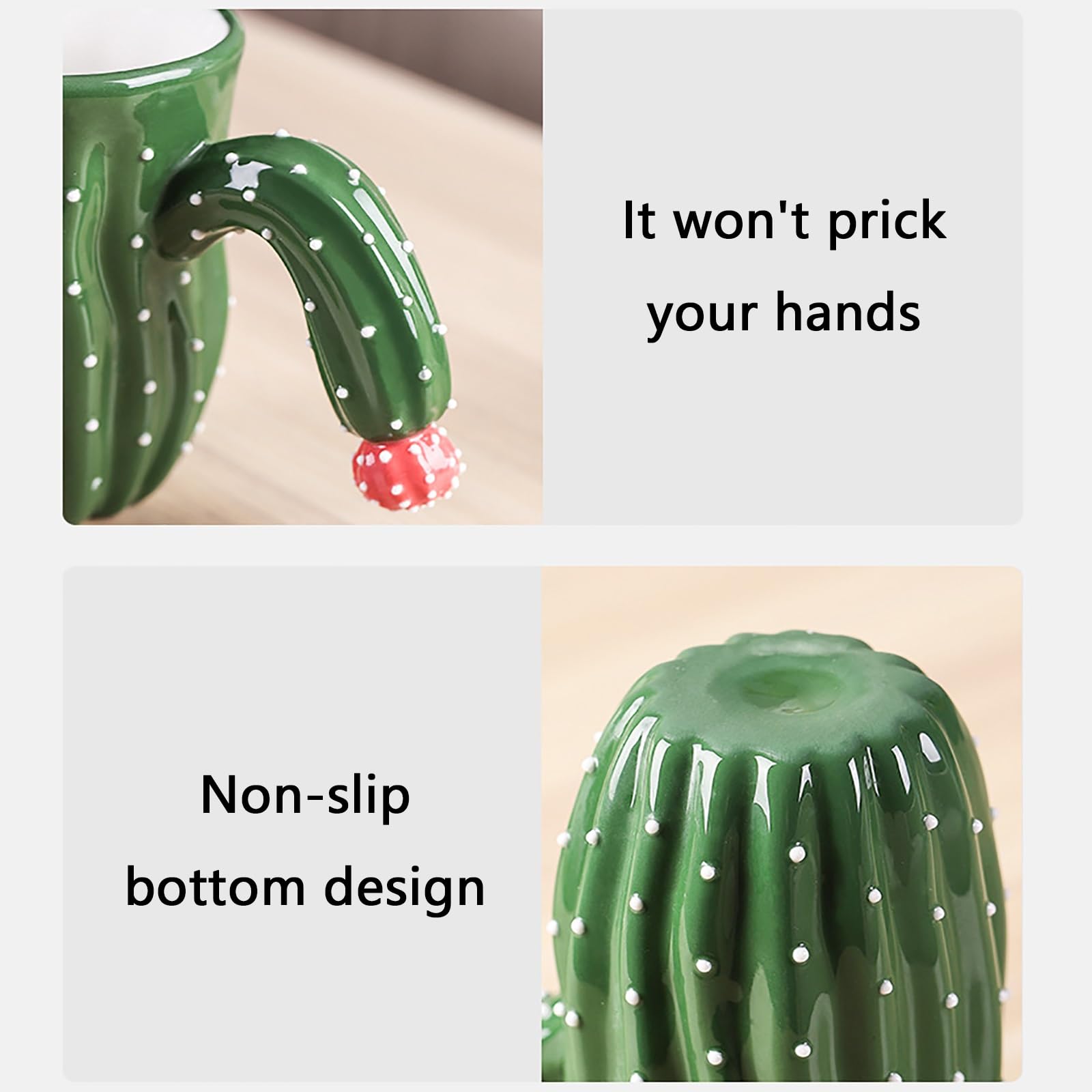 400ml / 13.5oz, Taza Ceramica con Forma de Cactus, Tazas Divertidas, Antiescaldado y Antideslizante, Ideal para El Hogar, La Oficina o como Regalo