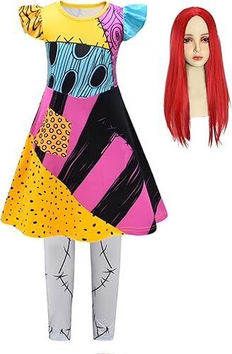 Miniatura 6 de Szytypyl Disfraz de Sally para niñas disfraces de Halloween y Navidad con peluca y medias
