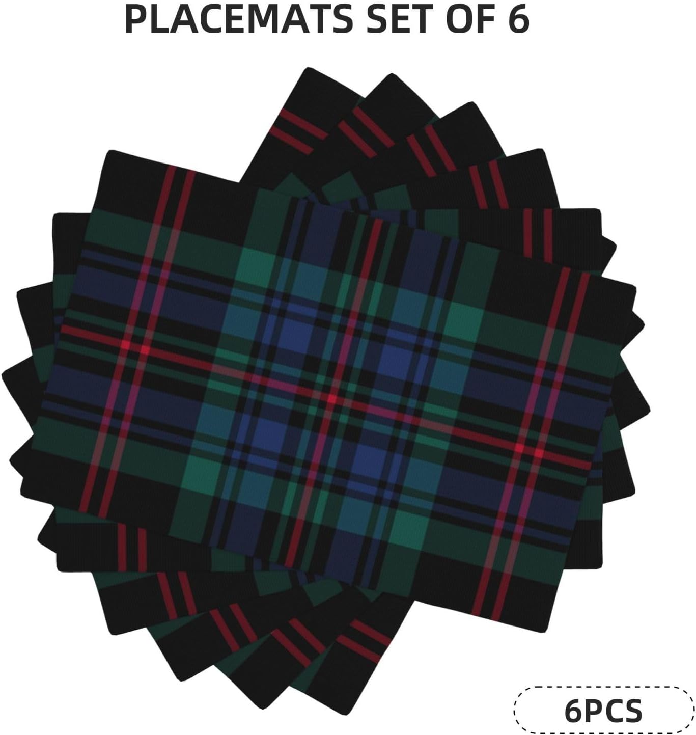 Placemats Set of 6 Royal Blue and Black Plaid Daly Tartan Linen Double Layer Placemat Decorative Farmhouse Kitchen Table Mats, Washable Linen Heat Resistant 12 x 18 Inches Cloth Place Mats