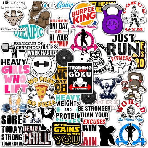 Image of WallDesign Fitness Inspiration Sticker Set (38 Decals) - Durable, Laminated, Waterproof Decals for Mobile, Laptop, Bottle, Notebooks | Quality, Stylish Designs