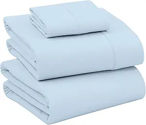 RUVANTI 100% Cotton Twin Sheets Set, 3 Pieces, Soft & Breathable Percale Weave Bedding, Deep Pocket 16", Hotel Standard, Crisp Cool Feel, Durable, Perfect Dyed Bed Sheet, Baby Blue