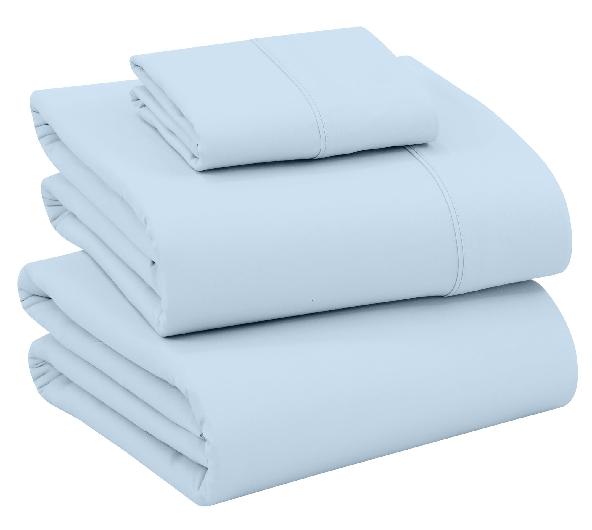 RUVANTI 100% Cotton Twin Sheets, Percale Weave Twin Sheet Set, Baby Blue