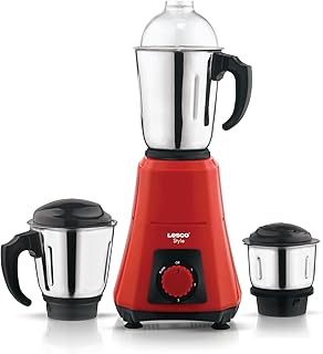 Lesco Stylo Mixer Grinder - 550W with 3 Stainless Steel Jars | Overload Protection | ISI Certified | 1 Year Warranty (Cherry Red)