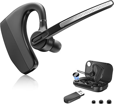 Herloreen Bluetooth Headset with Mic for Work, Wireless Earpiece with USB Dongle for PC Laptop, 48H Talk Time, Noise Canceling Mic, Charging Case, for Remote Work, Call Center, Trucker, Business
