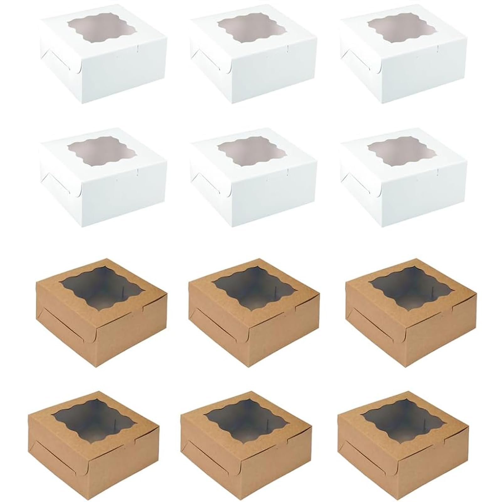 12 Pezzi Cupcake con Finestra Trasparente, Piccole Scatole per Caramelle con Finestra, Scatole Regalo in Carta Kraft Marrone/Bianco, per Caramelle, Cioccolato, Biscotti, Torte(15.3*15.3*7.6 cm)