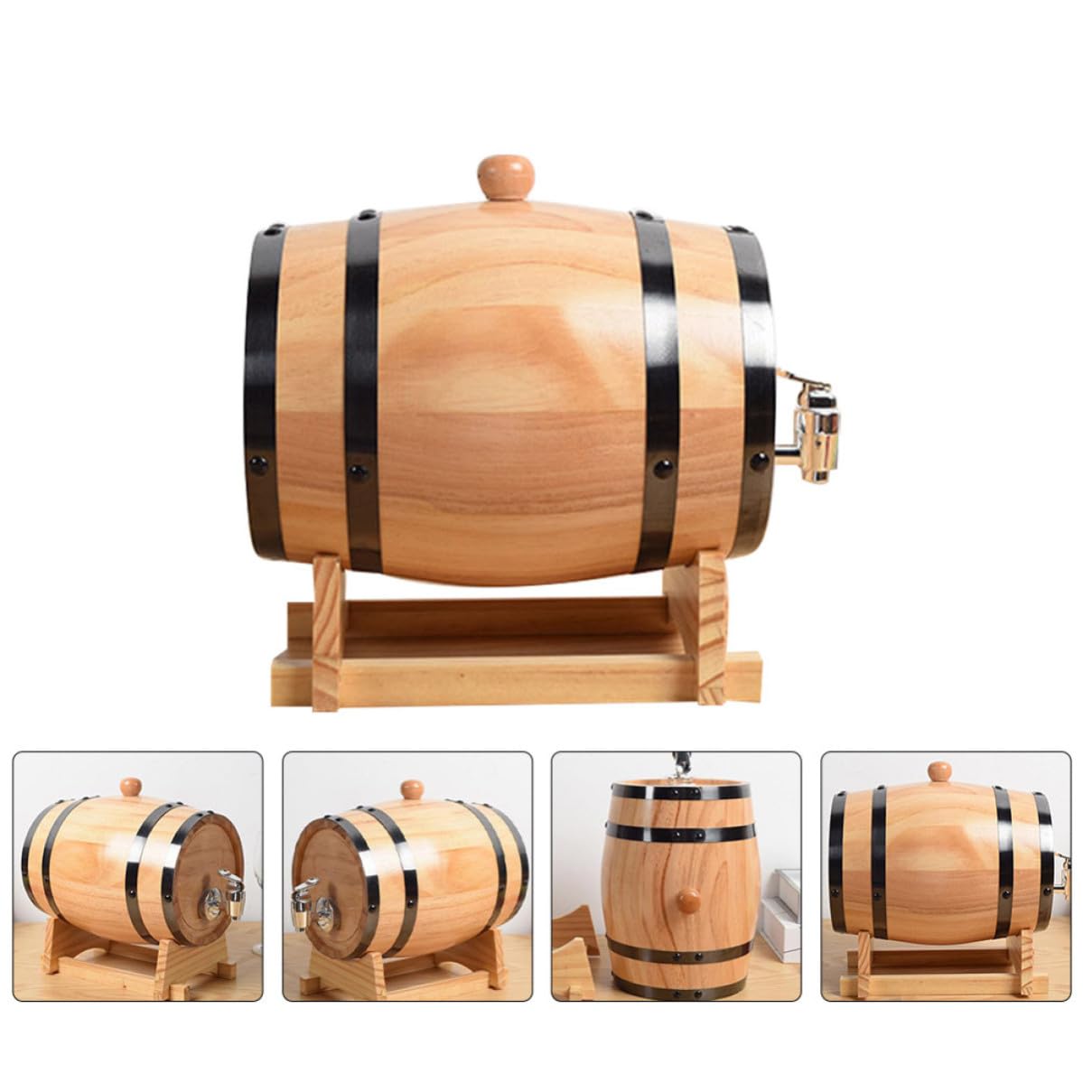 Mobestech Barril de Vino de Madera con Grifo, Acero Inoxidable, Hogar