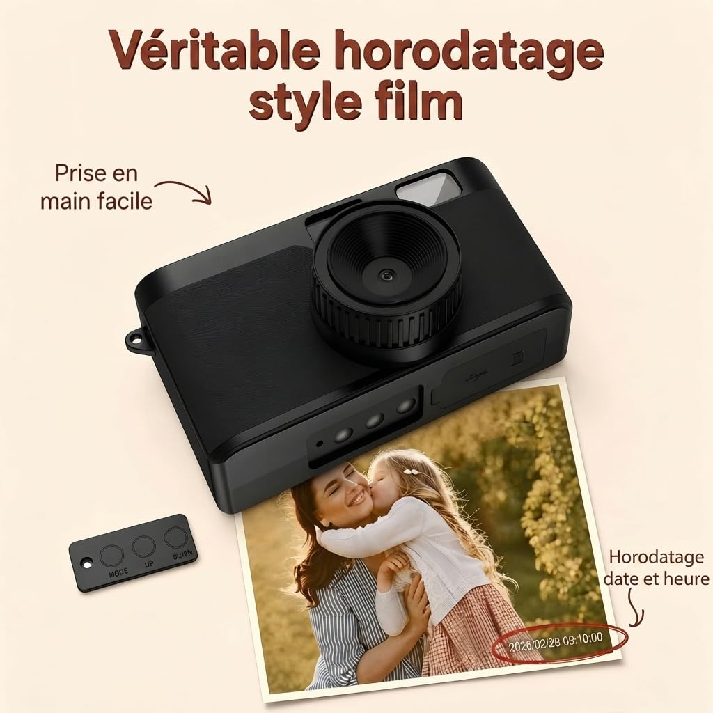 Appareil Photo Numérique sans Écran, Appareil Photo Vintage16MP (Noir)
