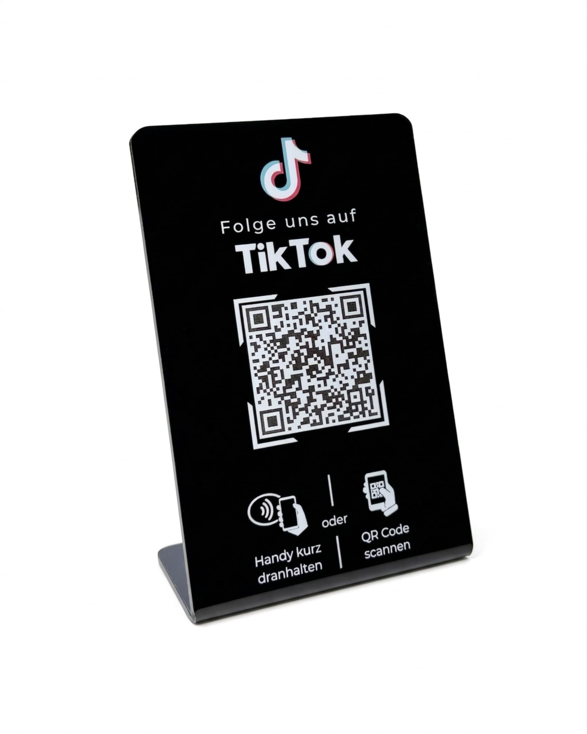 Aufsteller/Schild für TikTok Follower mit QR-Code und NFC (16,5 x 10,5 cm) - Deutsch