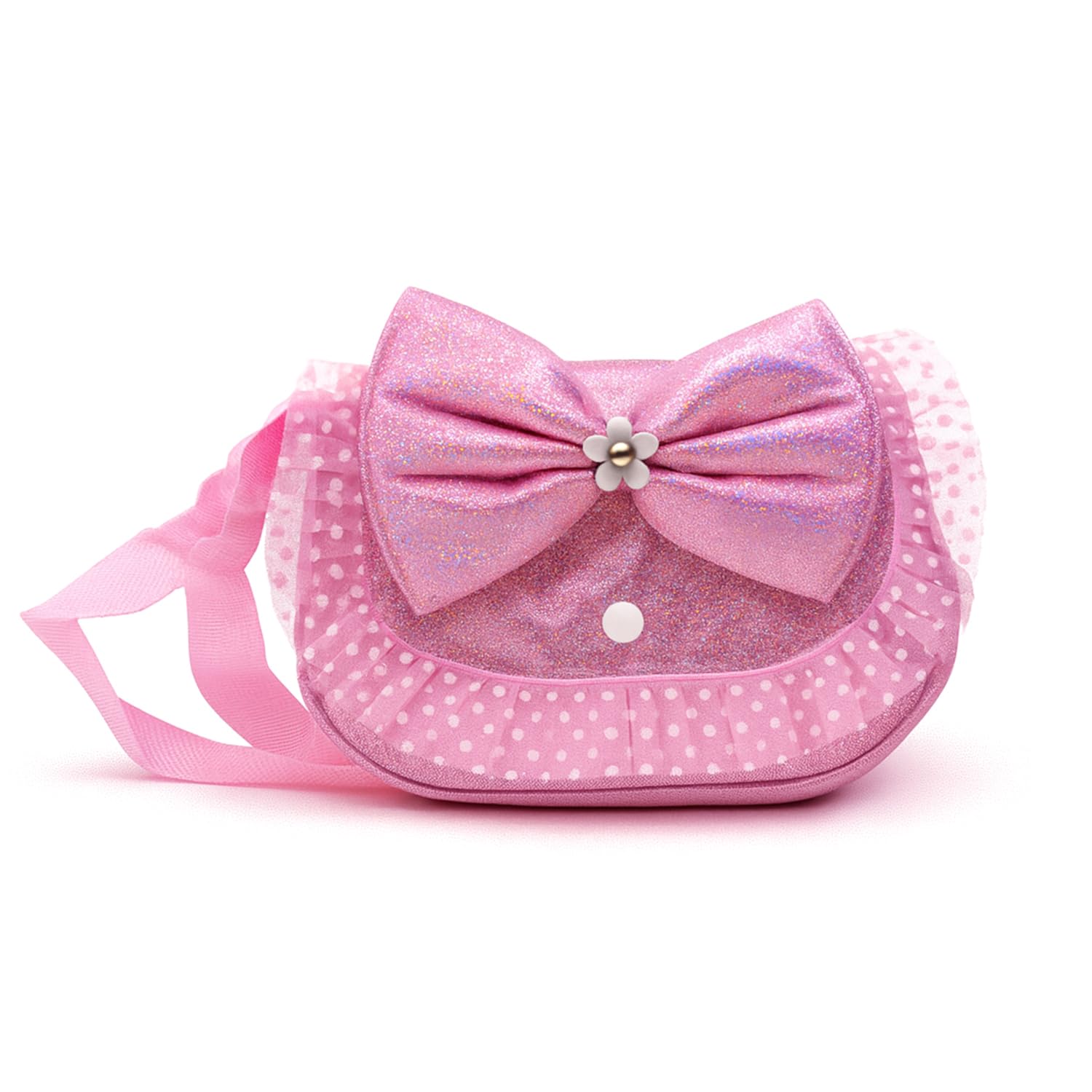 Glitter Bow Sling Bag for Girls – Polka Dot with Big Bow & Adjustable Strap-image-9