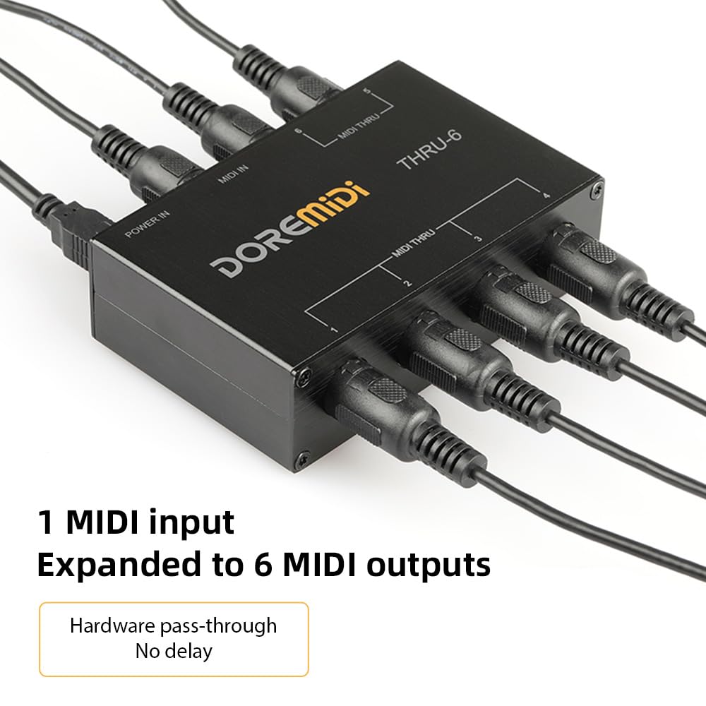 MIDI Box Convertitore Splitter MIDI 1 Ingresso e 6 Uscite Plug and Play Compatibile con tutte le interfacce MIDI Standard Dispositivi Interfaccia MIDI