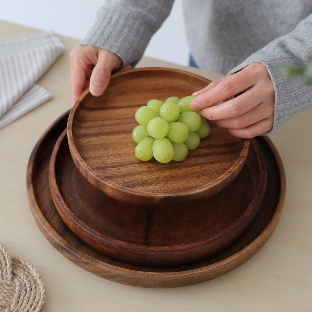 Plateau de service rond en noyer – 30 cm – Plateau rustique pour table basse pour thé, desserts et collations – Plateau en bois de décoration rustique pour la maison et la cuisine