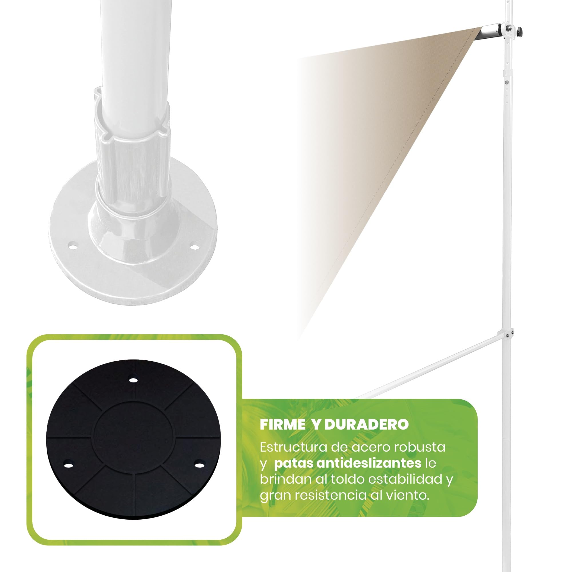 Wasabi - Toldo Retráctil Exterior 300x120cm Cityline - Altura Ajustable - Montaje Suelo y Pared sin Taladrar - Lona Beige Protección UV - Inclinación Regulable - Jardín Balcón - Estructura Blanca