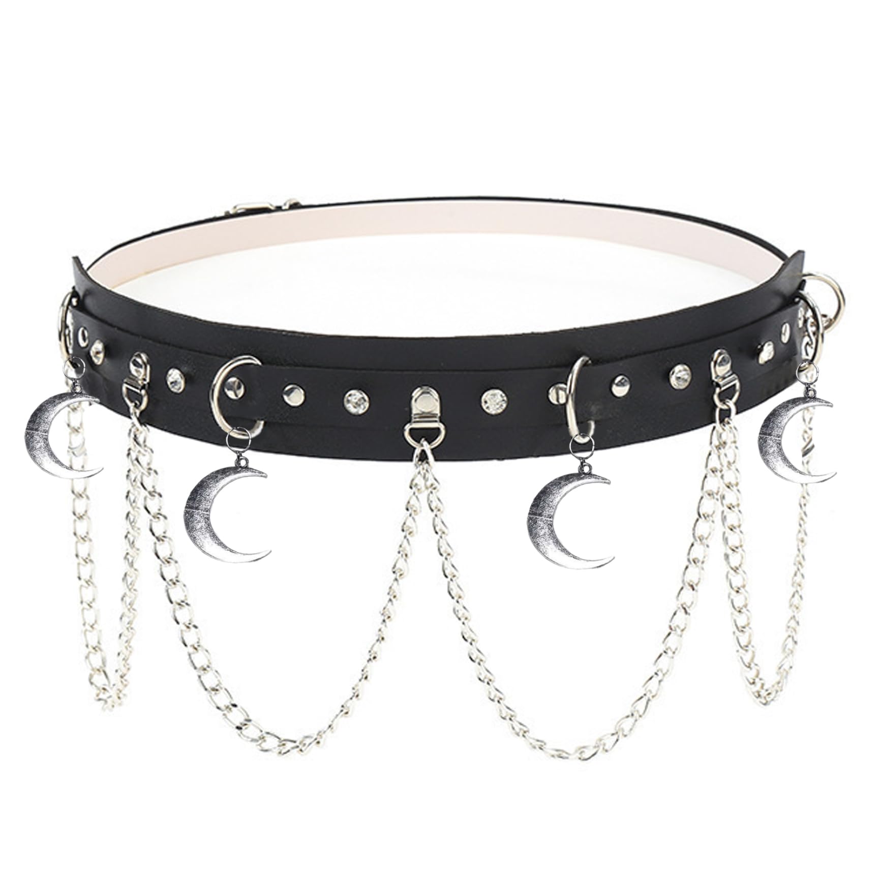 Ssguopte Gothic Gürtel - Leder Hüftkette Mit Mond-Anhänger, Verstellbar Für Damen