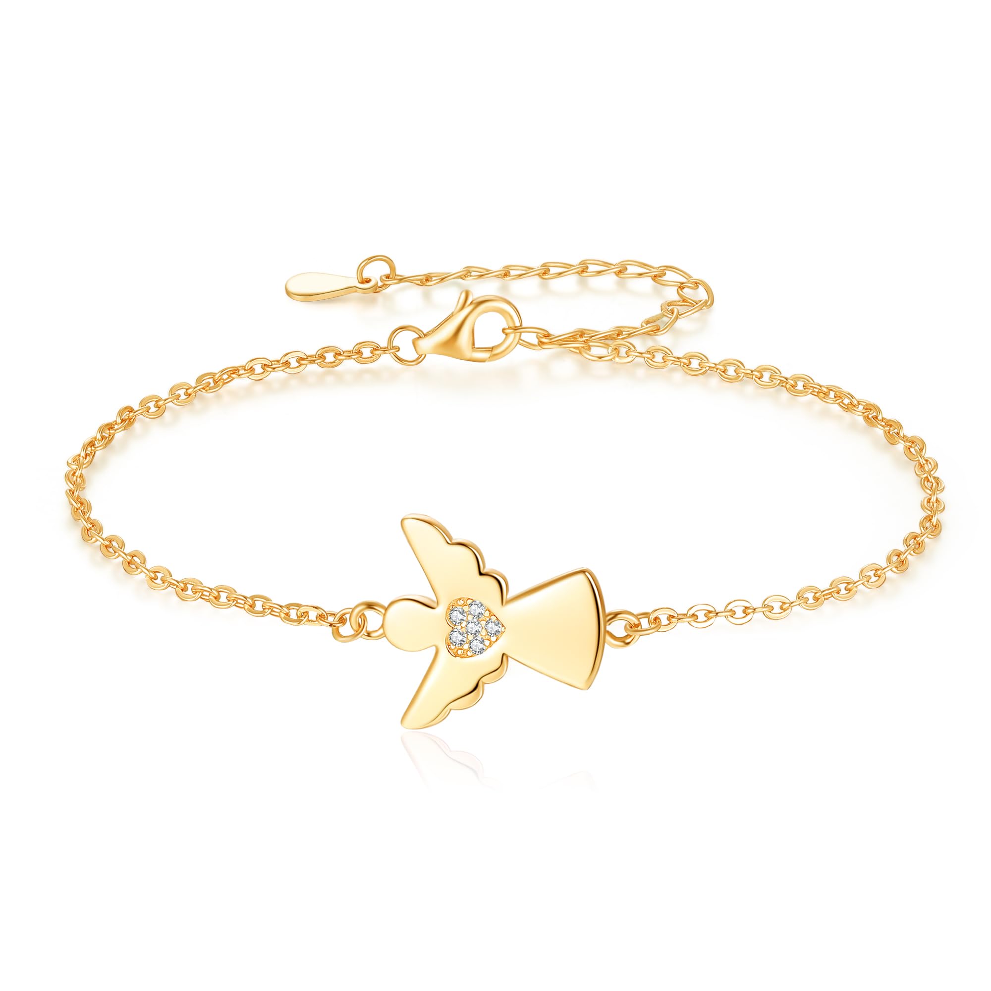 Jrêveinfini Bracciale Angelo Custode in Argento Sterling 925 con Incrostazioni di Zirconi - Cresima per Donne e Ragazze, Bracciale Portafortuna Bambina con Portagioie