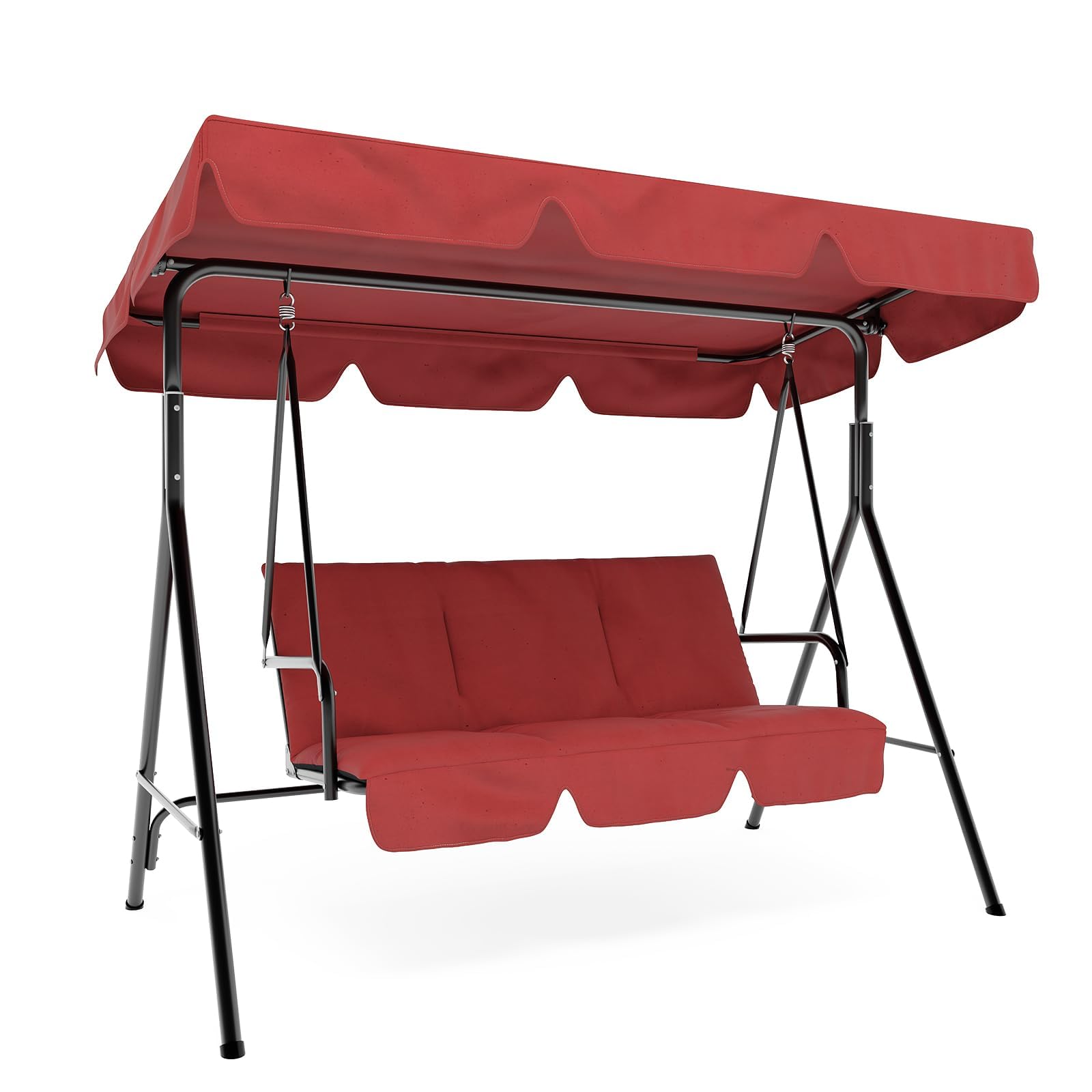 Balancelle De Patio 3 Places, Hamac Suspendu De Porche Extérieur Avec Auvent Réglable Et Accoudoirs, Assise Et Dossier En Textilène Respirant, Banc Balancé Pour Jardin, Bord De Piscine, Jardin Arrière