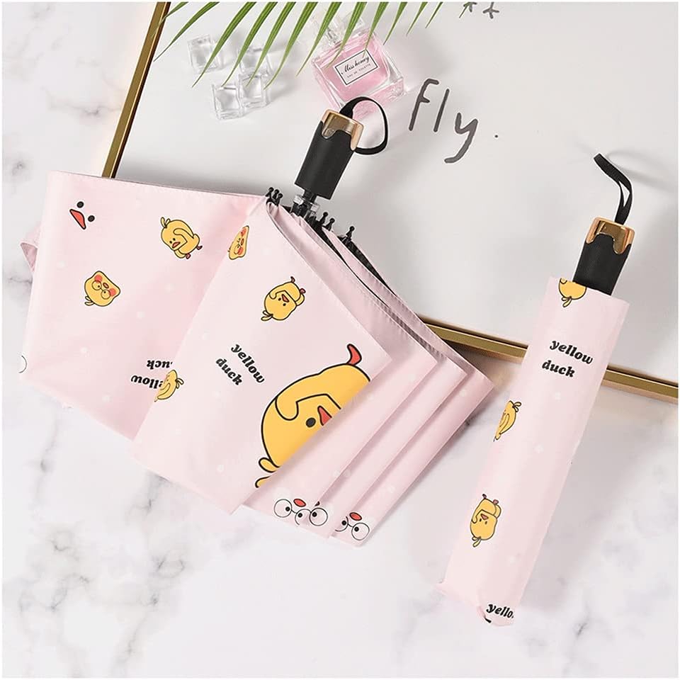 genericCreative Fully Automatic Yellow-Duck Umbrella,Sun&UV Protection,Cute Girl Heart Folding Parasol,8 Rib,Mini, 4 Layers,Child,Female,Gift Gift (Color : Pink, Size : 39 inches)
