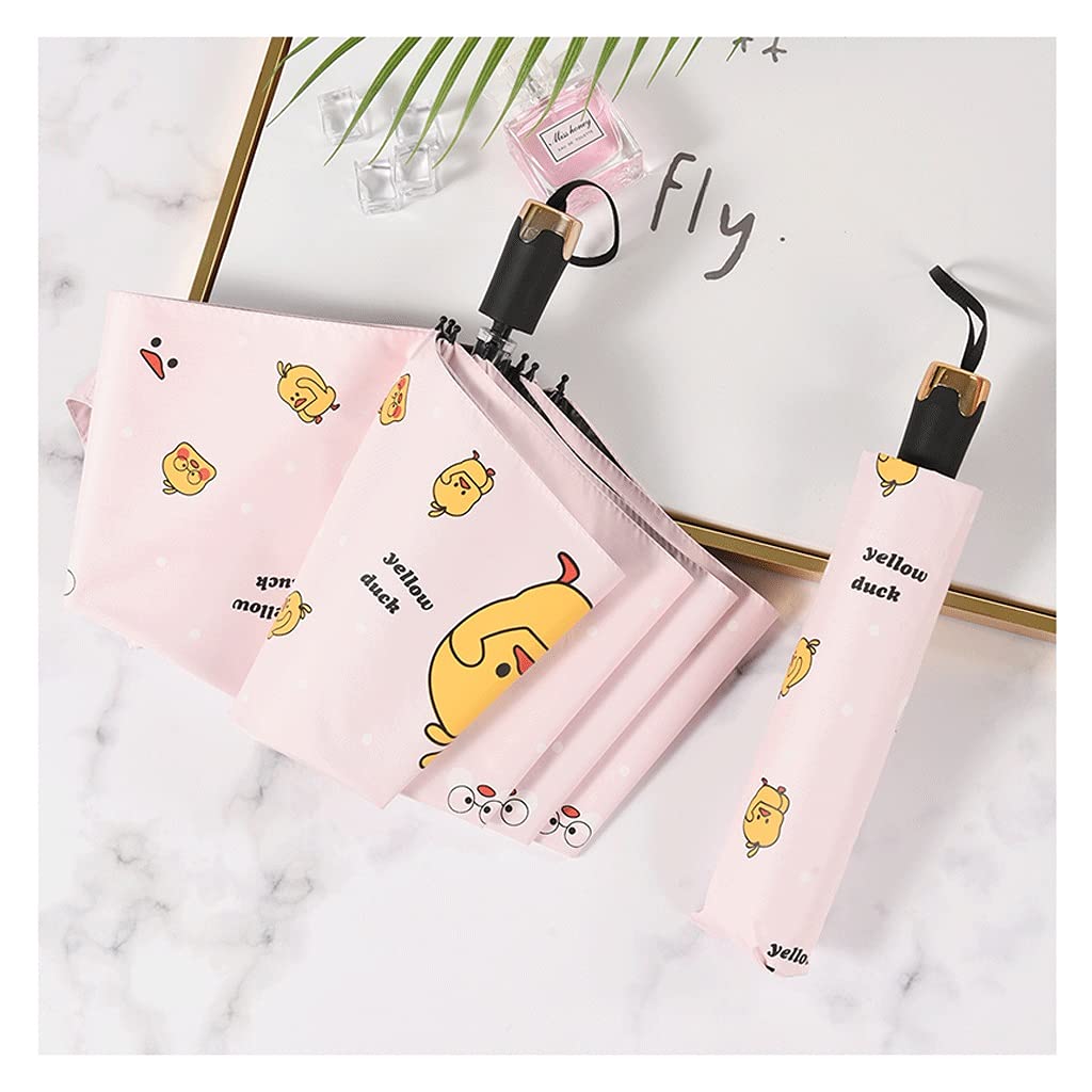 genericCreative Fully Automatic Yellow-Duck Umbrella,Sun&UV Protection,Cute Girl Heart Folding Parasol,8 Rib,Mini, 4 Layers,Child,Female,Gift Gift (Color : Pink, Size : 39 inches)