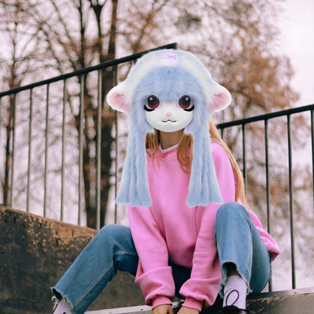 Máscara De Cabeza De Peluche con Forma De Cabeza De Cordero, Ideal para Disfraces De Halloween, Fiestas De Disfraces Y Accesorios De Cosplay.