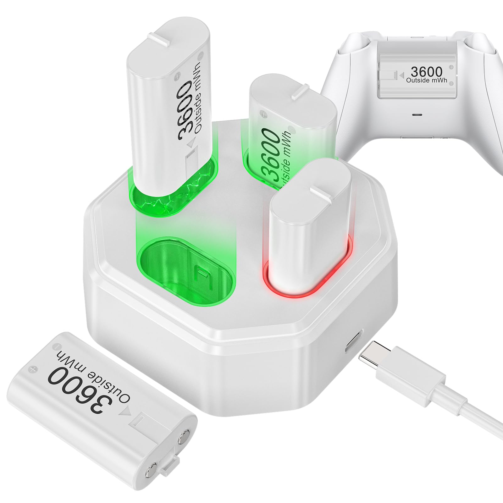 4 Pack Rechargeable Battery Pack Compatible with Xbox Series S/X,Charger Dock with 4 x 3600mWh NiMH Controller Battery Pack for Xbox One Wireless Controller