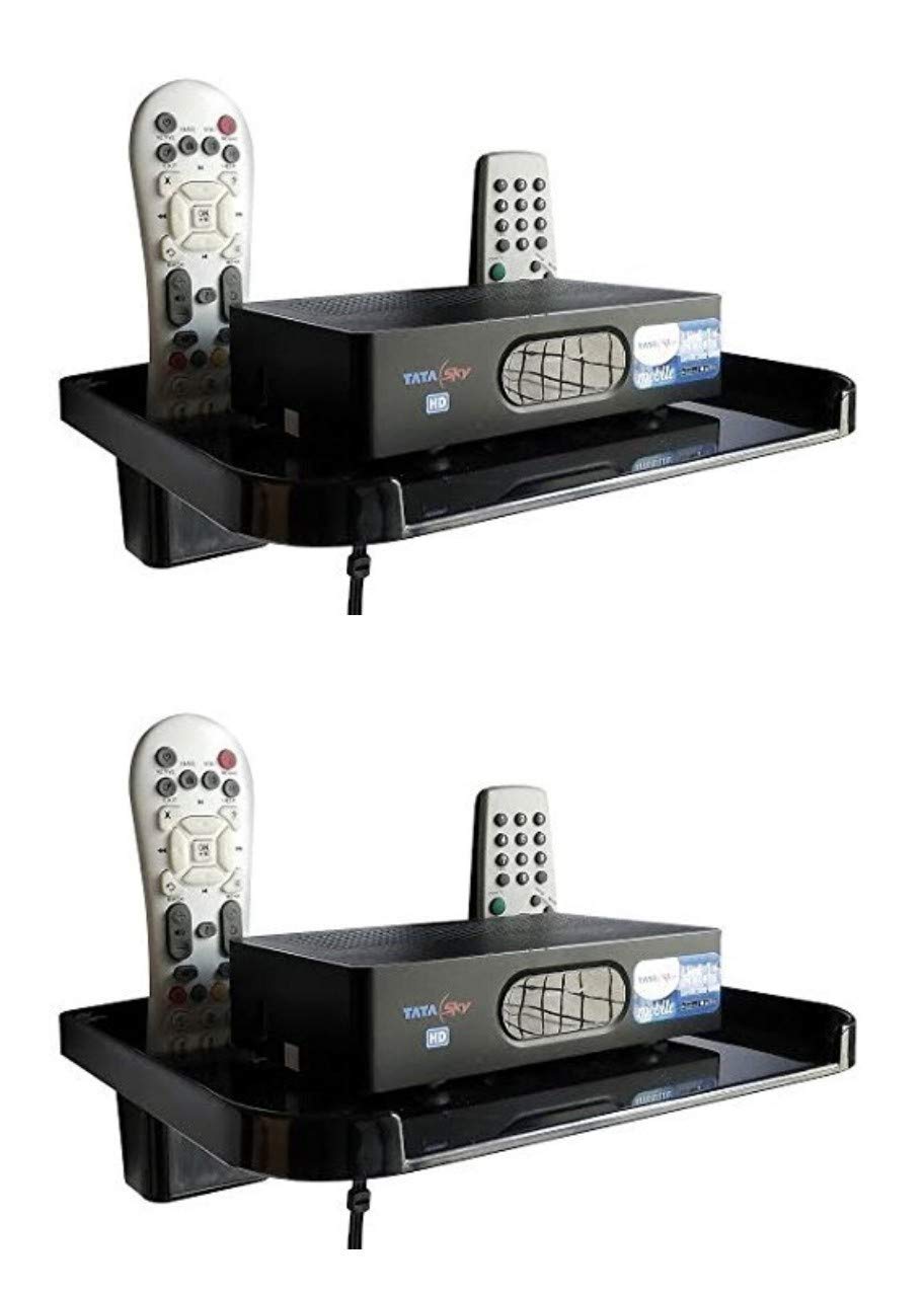 Digway Plastic Set Top Box Stand/Wall Mount & Double Remote Holder (Black) - Pack of 2