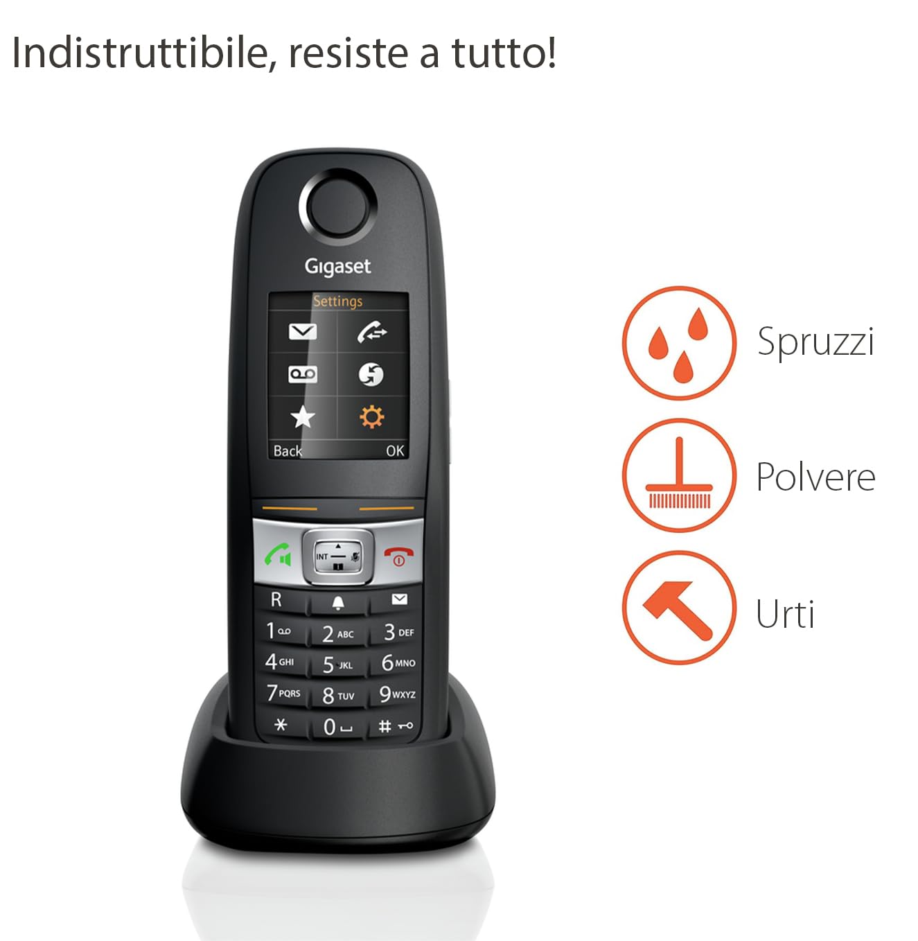 Gigaset E630HX - DECT Telefono Aggiuntivo Cordless - Protezione da urti, Sporco e Spruzzi, Nero [Compatibile in IT, DE, FR, NL, AUT, CHE] [Senza Base]