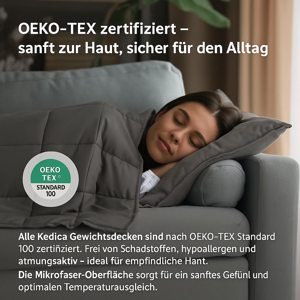 Gewichtsdecke 9kg 150x200cm Mikrofaser Therapiedecke Oeko-TEX Zertifiziert Grau