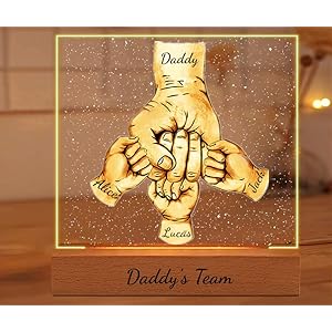 Daddy’s Team Fathers day Fist Bump Gift Personalized Acrylic Fathers day Fist Bump LED Night Light, Custom Dad Night Light, Father’s Day Christmas Birthday Gifts for Daddy, Papa, Grandpa (style 3)