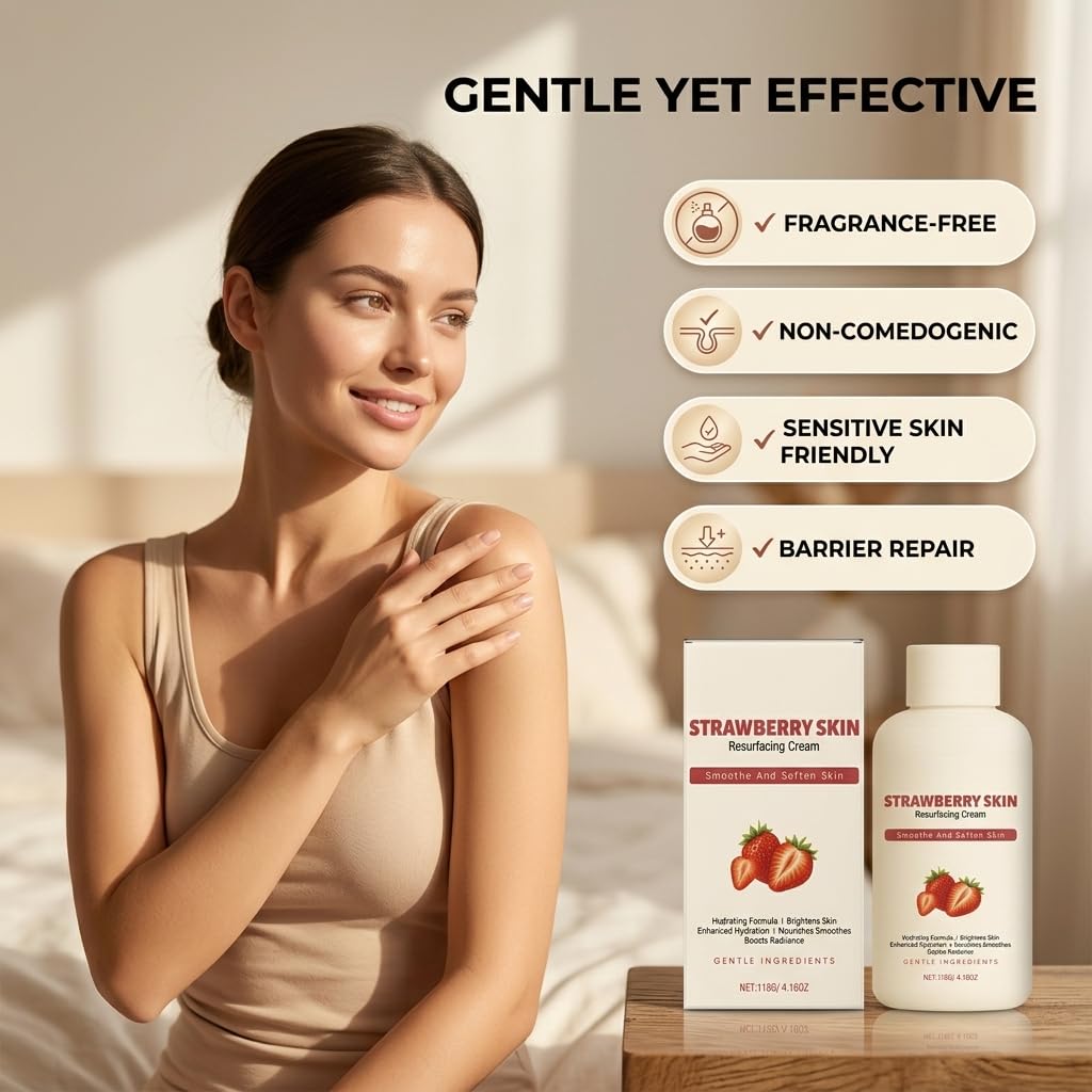 Strawberry Skin Treatment, Trystrawberry Legs Resurfacing Cream, Advanced Triple-Acid Complex For Keratosis Pilaris, Reduce Chicken Skin Bumps
