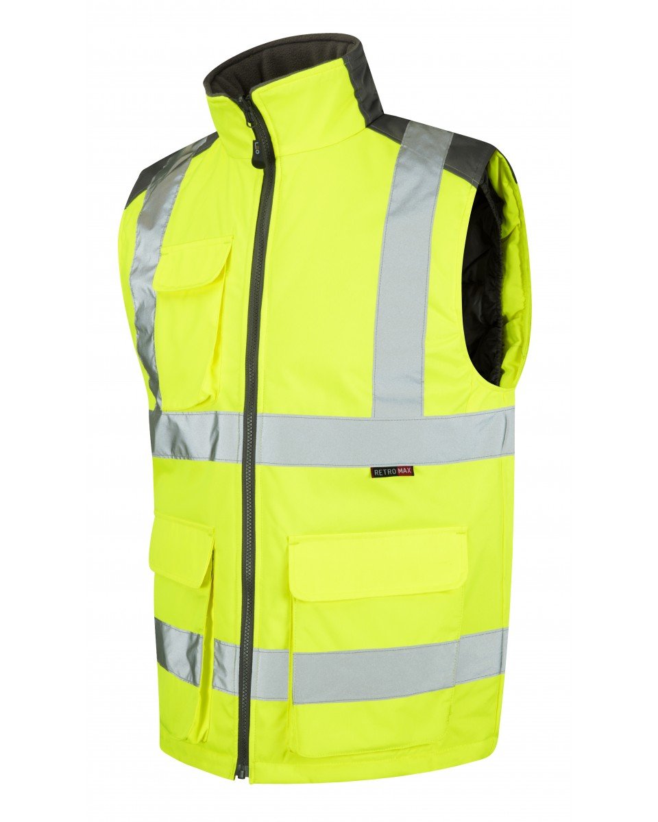 Leo Workwear Torrington Hi-Vis Warm Quilt Lining PU Coated Polyester Bodywarmer, 6X Large, Hi-Vis Yellow