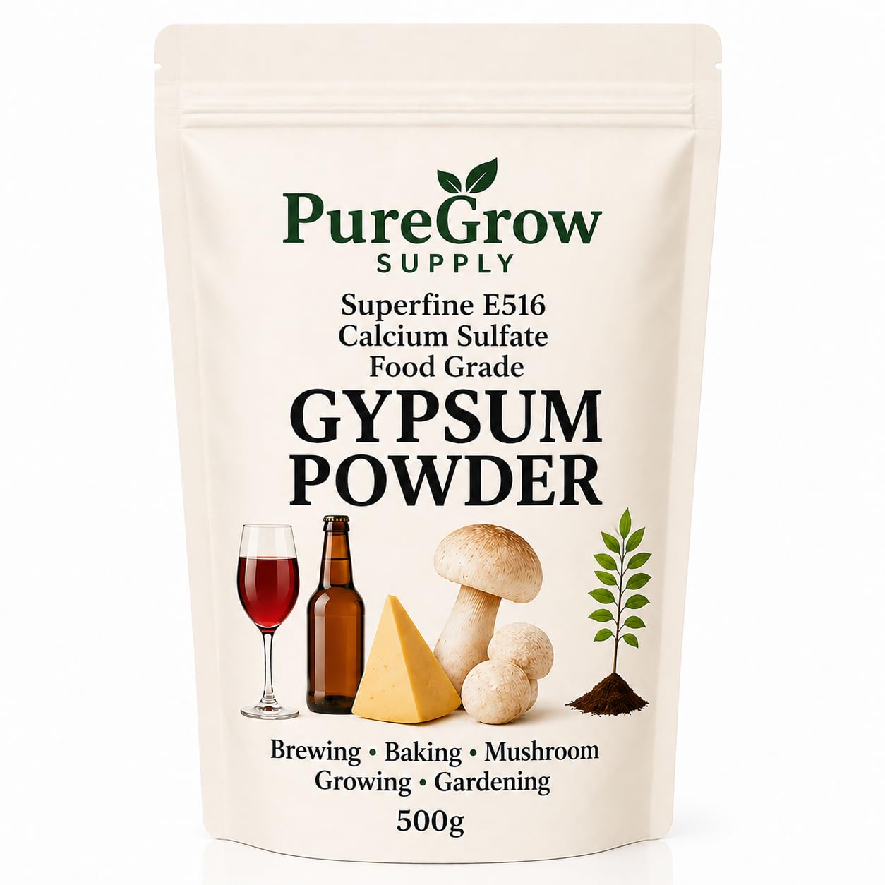 PureGrow Supply Gypsum Powder – Premium Grade Calcium Sulphate for Mushrooms & Gardening – Natural Superfine Additive in Resealable Pouch 1 KG