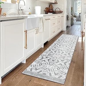 KILOCOCO Runners for Hallways, Hallway Runner Rug Washable, Runner Rug Non Slip Distressed Laundry Room Rug, Low-Pile Rug Runner for Entryway/Bedroom/Kitchen/Living Room/Bathroom, 2×6 Grey
