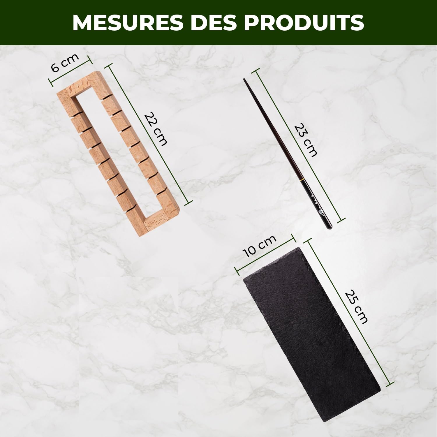 Kit Sushi Complet Premium en Bois + 5 Baguettes + 2 Assiettes en Ardoise + Accesoires | Kit a Sushi | Sushi Maker en Bois | Machine a Sushi | Appareil a Sushi | Maki