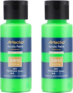 Artecho Glow in the Dark Paint, Neon Green 59ml,2oz Bottle, Fluorescent Acrylic Paint for Decoration, Art Painting, Outdoor and Indoor Art Craft, Supplies for Canvas, Rock, Wood, Students, Kids