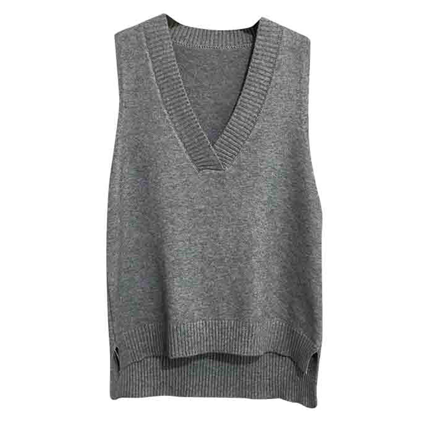 Dawwoti Femme Pulls sans Manches Col V Gilet Sweat Tricot Gilet Top Ourlet irrégulier Couleur Unie