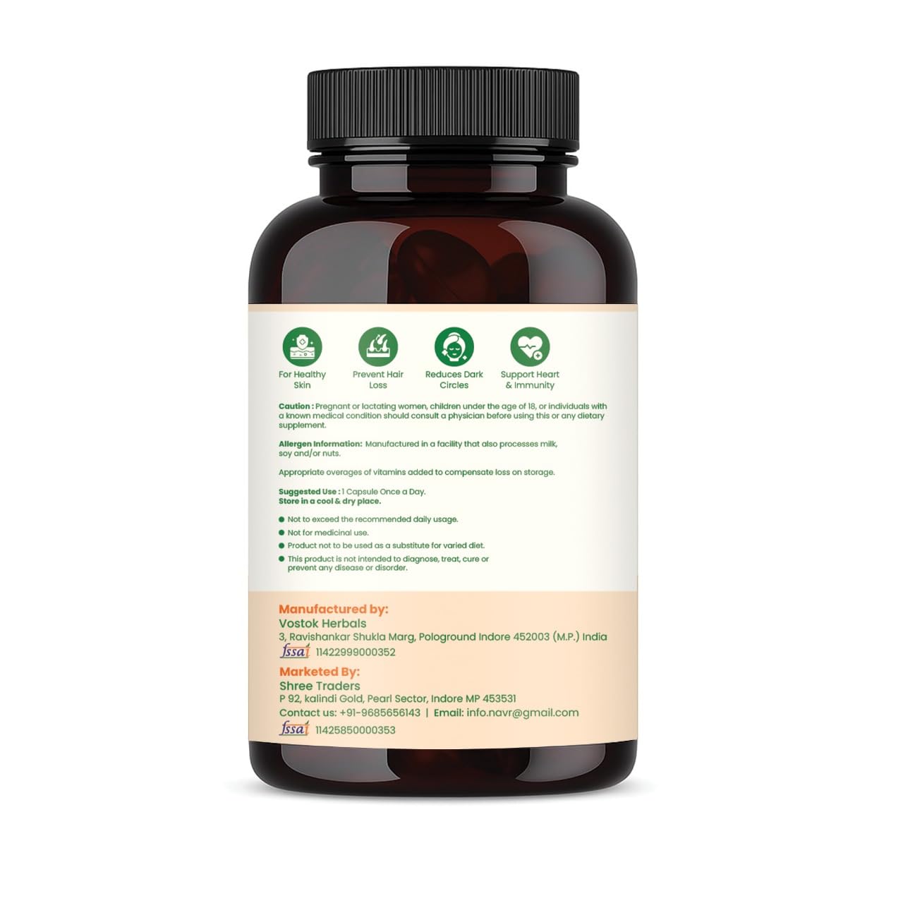 NAVR Vitamin E Capsules 10 mg (Alpha Tocopherol) | 60 Capsules | Supports Skin Health, Hair & Nail Care, Eye Wellness & Heart Health | Daily Antioxidant Supplement for Men & Women — Amazon image 3